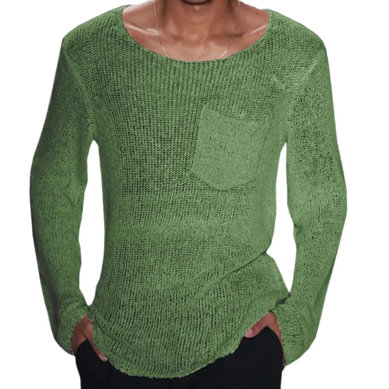 2023 Spring New Knitwear Men's Solid Color Long-sleeve Pocket Knitted Sweater T Shirts Streetwear Men's Fashion Tops