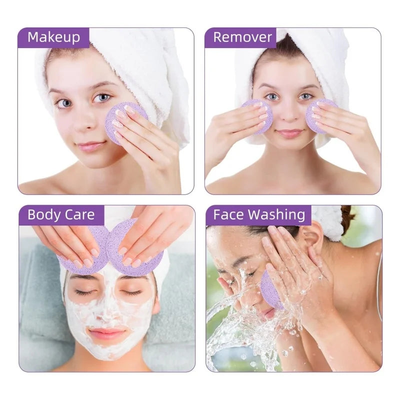 Compressed Facial Sponges with Storage Box Soft Cleansing Pads for Makeup Remover Reusable Round Face Wash Sponge Skincare Tool