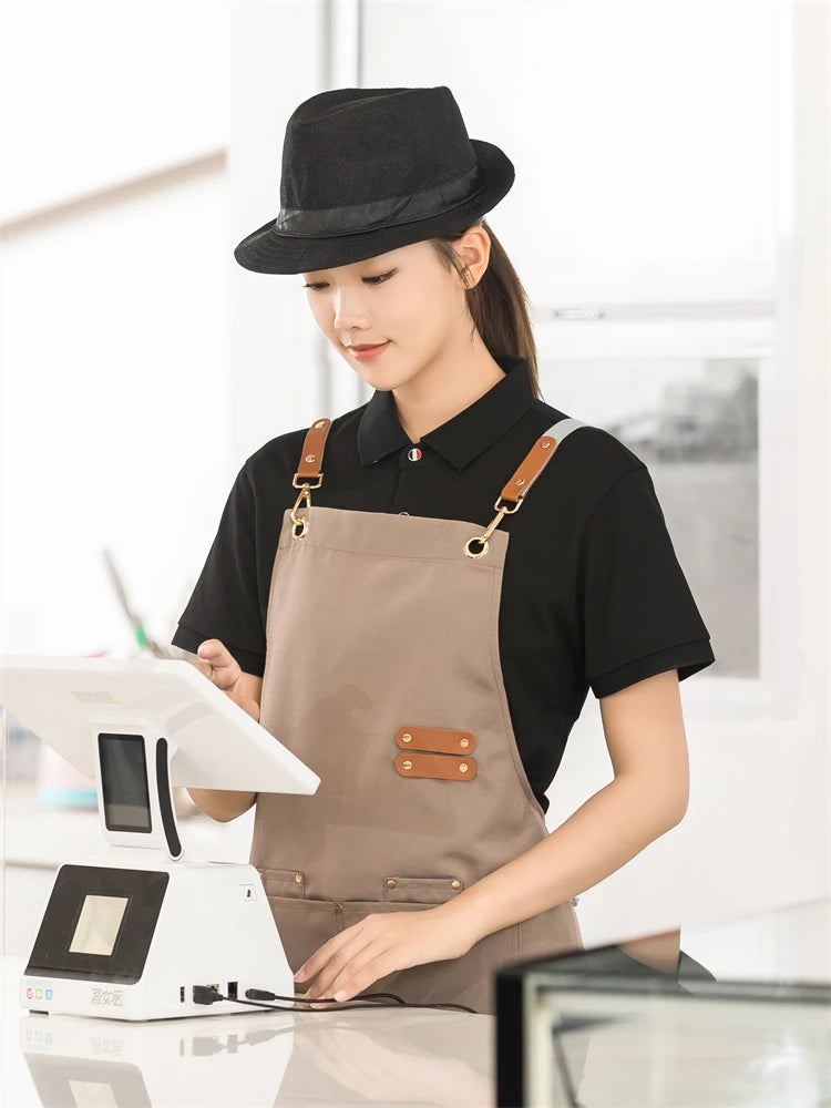 Men's Women's Kitchen Apron Custom Logo Catering Server Work Aprons Nails Hairdressing Mandil Restaurant Cafes Bar Waiter Bibs