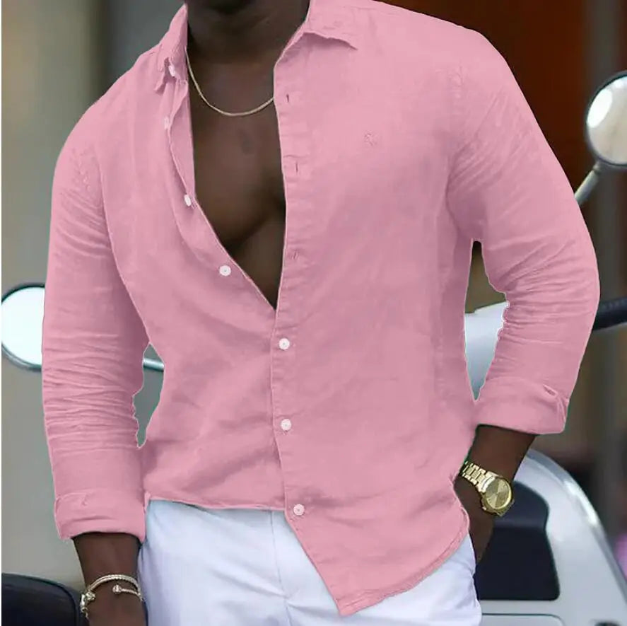 Shirt Couples Spring And Summer New Couples The Same Casual Long-sleeved Shirt Solid Color Button Style Casual Lapel Shirt Beach