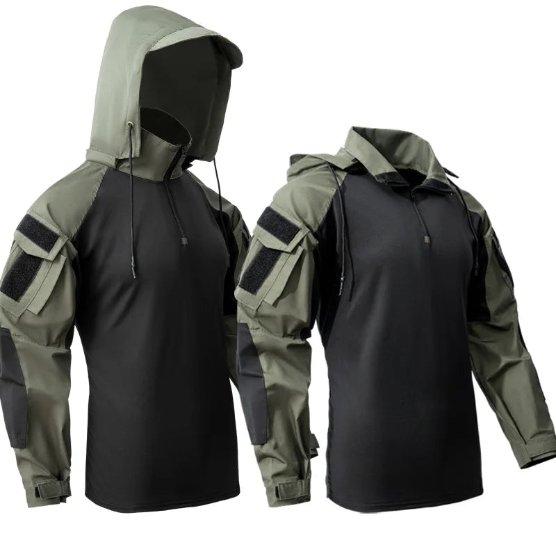 Combat Shirts Hoodies Tops Men Airsoft Tactical Shirt 1/4 Zip Long Sleeve Paintball Camping Hunting Work Clothing Wear Resistant