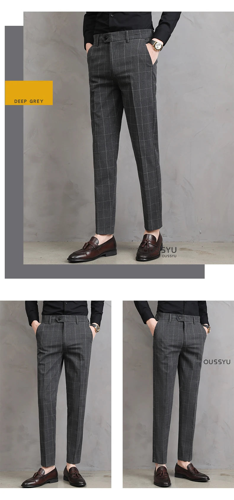 High Quality Summer Thin Plaid Pattern Formal Dress Pants Men Slim Business Work Office Party Korea Skinny Casual Trousers Male