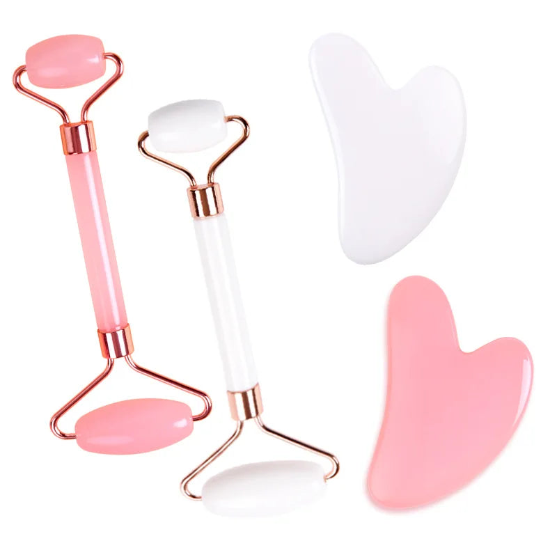 Gua Sha Massage Board for Face Rose Pink Guasha Set Plate Jade Face Massager Scrapers Tools for Face Neck Back Body