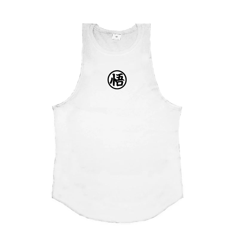 Japanese Anime Logo Wu Font Funny Printing Summer Clothing Gym Stringer Tank Top Men Fitness Sleeveless Shirt Bodybuilding Vest