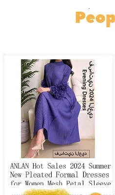 ANLAN Miyake Pleated Maxi Long Dress 3D Flower Splicing Lantern Sleeve Half Turtleneck Formal Dresses for Women 2025 New 5AN9928