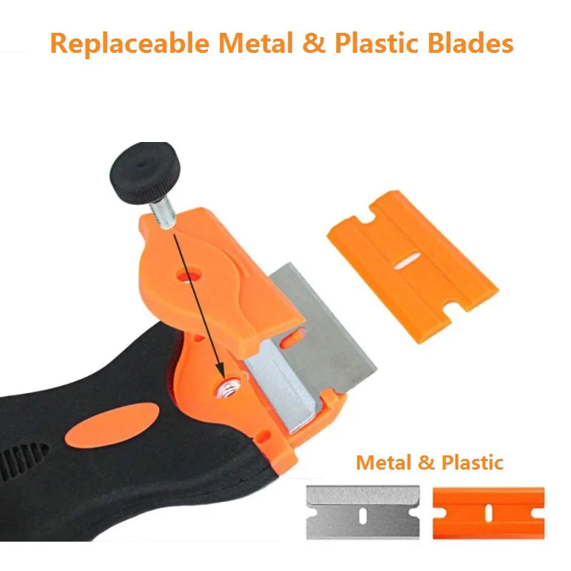 Double-Sided Scraper W/ 20pcs Razor Blade Auto Film Sticker Glue Ice Remover Razor Gap Glass Kitchen Car Cleaner Squeegee Knife