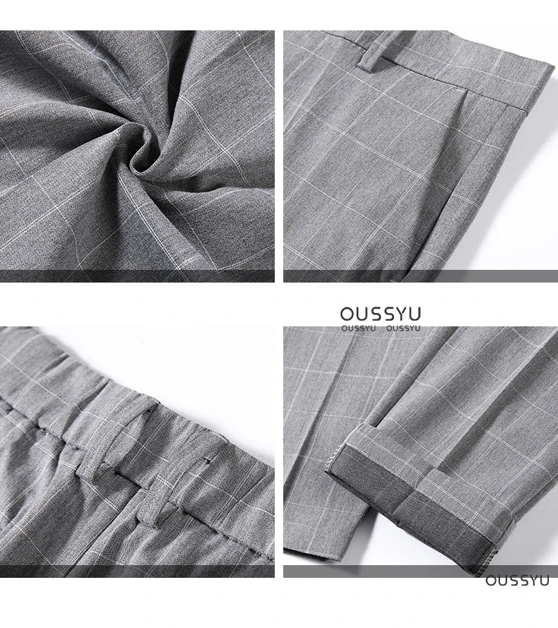 High Quality Summer Thin Plaid Pattern Formal Dress Pants Men Slim Business Work Office Party Korea Skinny Casual Trousers Male