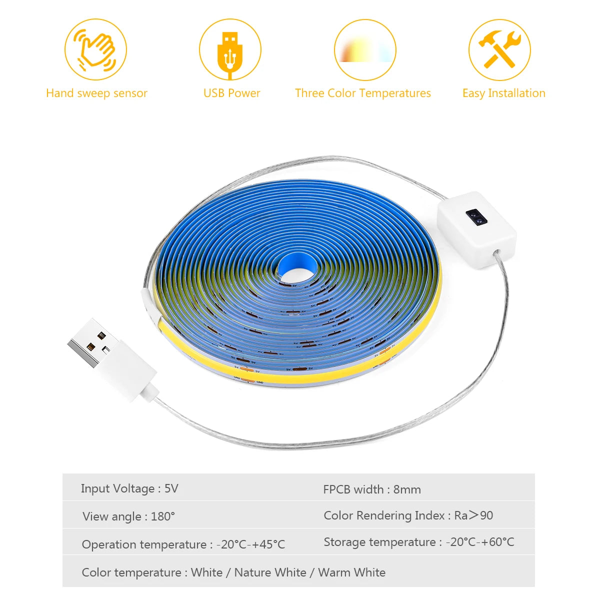 320 Leds/M DC5V USB COB LED Strip Light with Hand Sweep Motion Sensor LED Lights Tape Waterproof Kitchen Cabinet Lamp Ribbon
