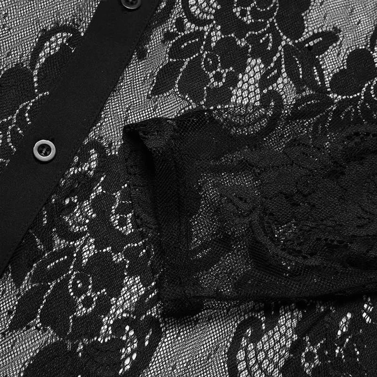 Men's Summer Shirts Lapel Neck Mesh Floral Print Long Sleeve Button-Down Casual Fashion Mature Tops