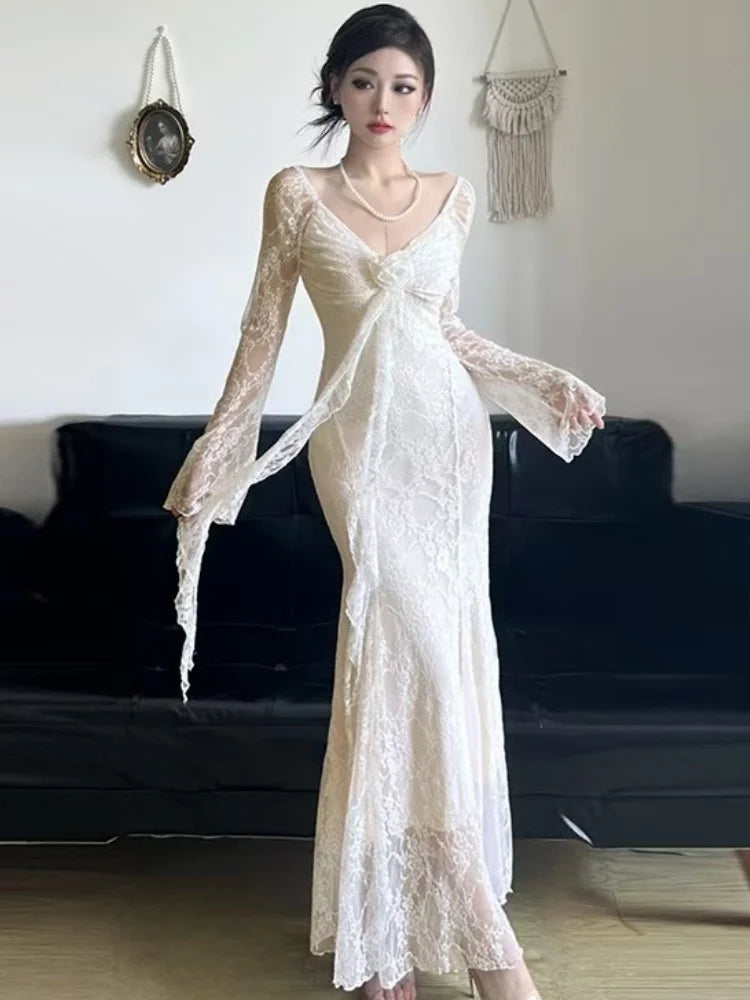 Sexy Lace Womens Dresses Summer Spring Fashion Elegant Evening Party Long Dress Birthday Prom Vestidos Female Clothing