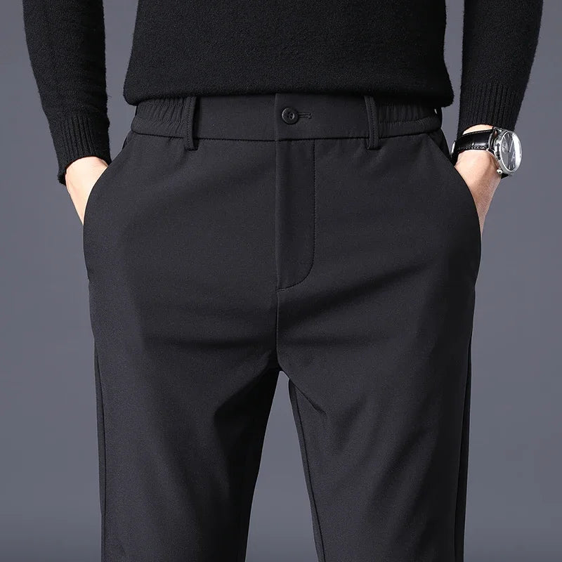 Summer Men's Casual Pants Thin Business Stretch Slim Fit Elastic Waist Jogger Korean Classic Blue Black Gray Brand Trousers Male