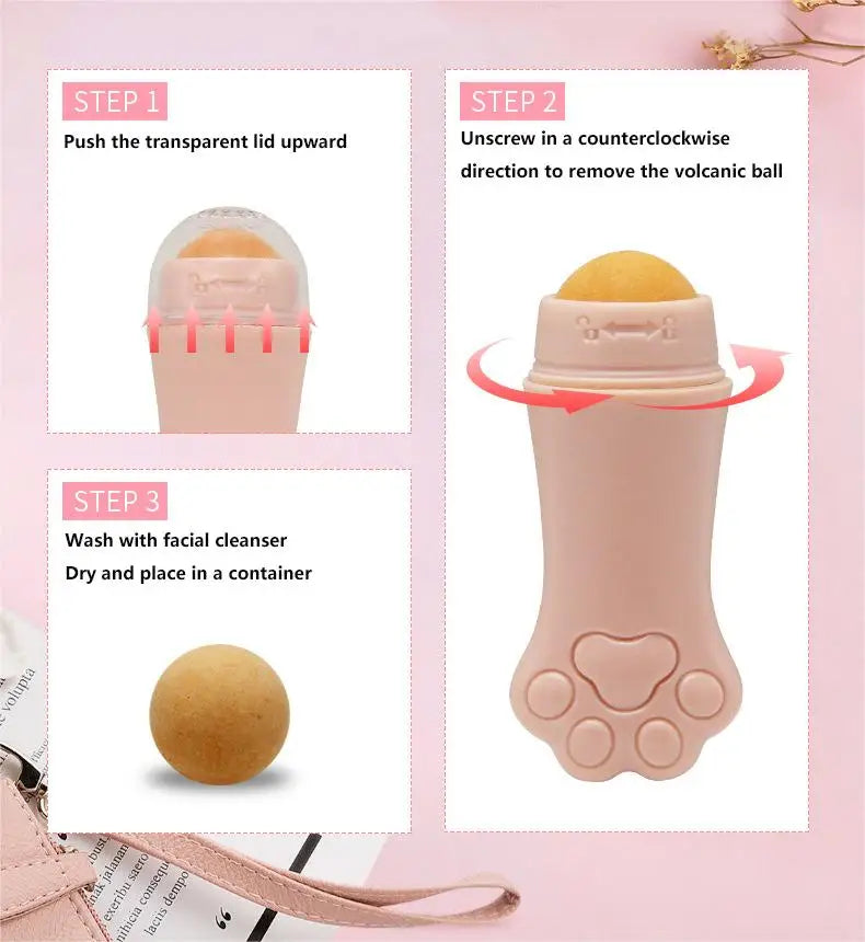 Natural Volcanic stone Oil Absorbing Roller Face Roller Cleaning Oil Removing Facial Massage Oil Control Skin Care Tool