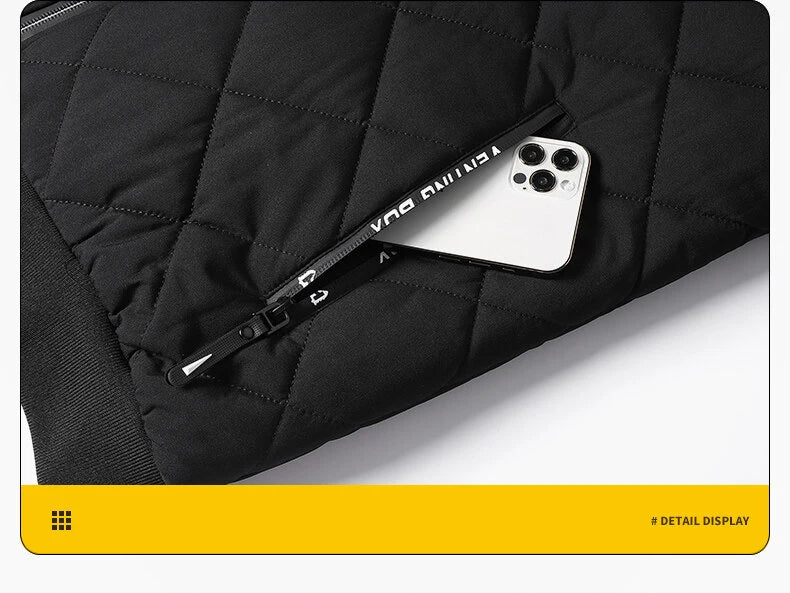 Jackets for Men with Hood Autumn Winter Cotton Padded Jacket Men Fashion Clothing Rhombus Texture Casual Parkas Plus Size 5XL