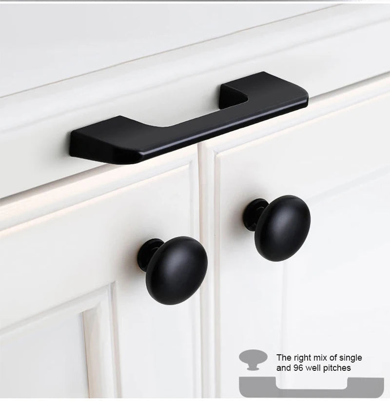 JUIDINTO 1pc Aluminium Cabinet Handle Pulls Black Handle 96-320mm Kitchen Drawer Handle for Furniture Wardrobe Closet