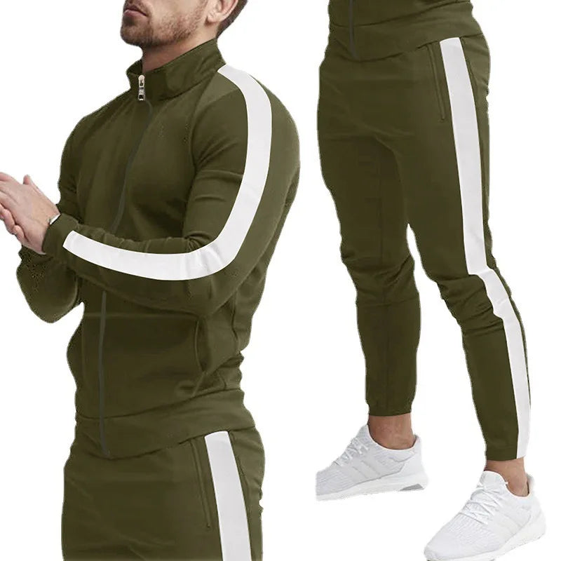 2024 cross-border Europe, America, autumn and winter new casual men's sports suit color matching men's clothing