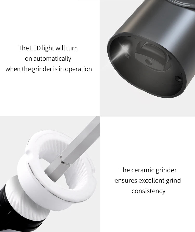 USB Rechargeable Electric Salt And Pepper Grinder With Adjustable Coarseness Refillable Mill Battery Powered Home Kitchen Gadget