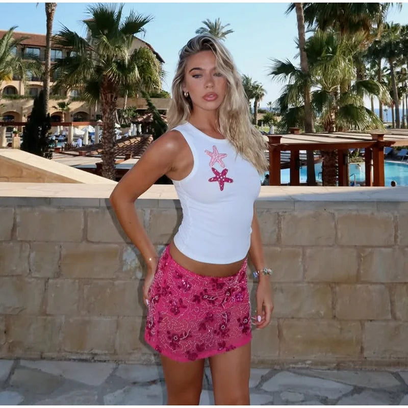 Star Pattern Knitted Sequins Long Dress Women Sleeveless O-neck Solid 2025 Summer Fashion Slim Dresses Vacation Party Vestidos