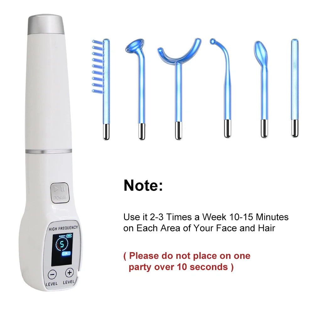 Darsonval Facial High Frequency Machine Screen Display 6 in1 Blue Hair Face Skin Care Beauty Device Anti Acne Spot Remove Wrinkl