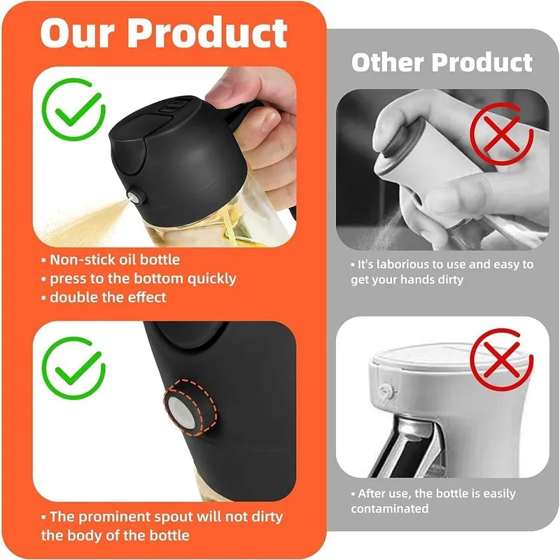2 in1 Oil Spray Bottle For Kitchen Barbecue Cooking Olive Oil Dispenser Oil Jar Baking Vinegar Soy Spray Container Kitchen Tool