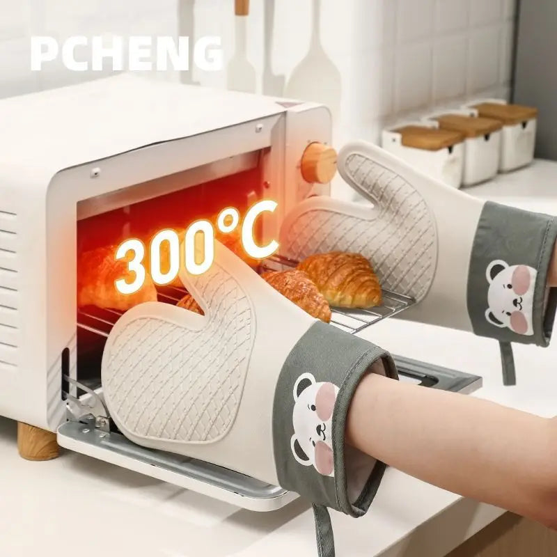 1pc Oven Silicone Gloves Anti-scald Gloves Cute Oven Mitt Heat Resistant Gloves Microwave Oven Baking Tools Kitchen Bakeware