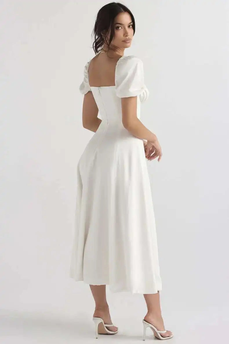 Avrilyaan White Lace Up Pleated Sexy Dress Women 2023 Split Backless Long Summer Dress Vestidos Elegant Holiday Casual Dresses