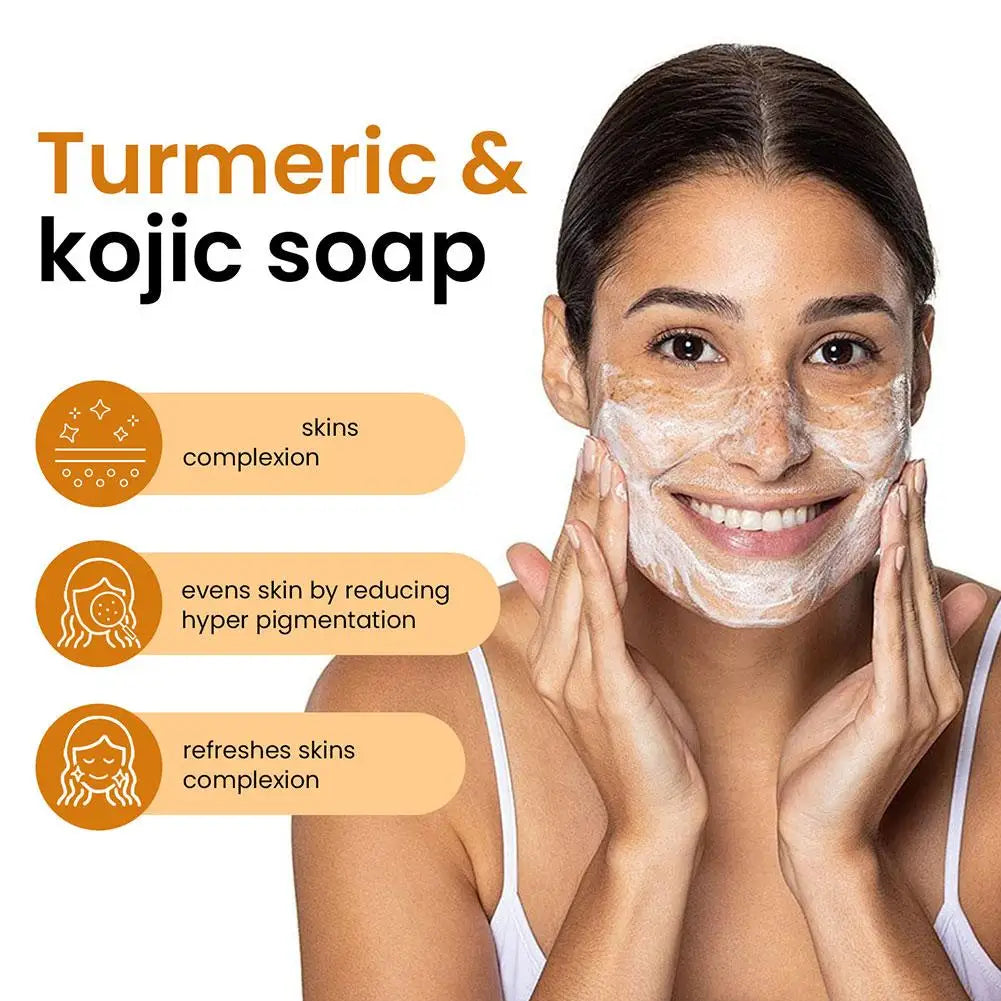 Turmeric Soap & Kojic Acid Soap Body And Facial Cleaning Handmade Soap For Dark Skin Glowing Even Skin Tone Tender Skin Care