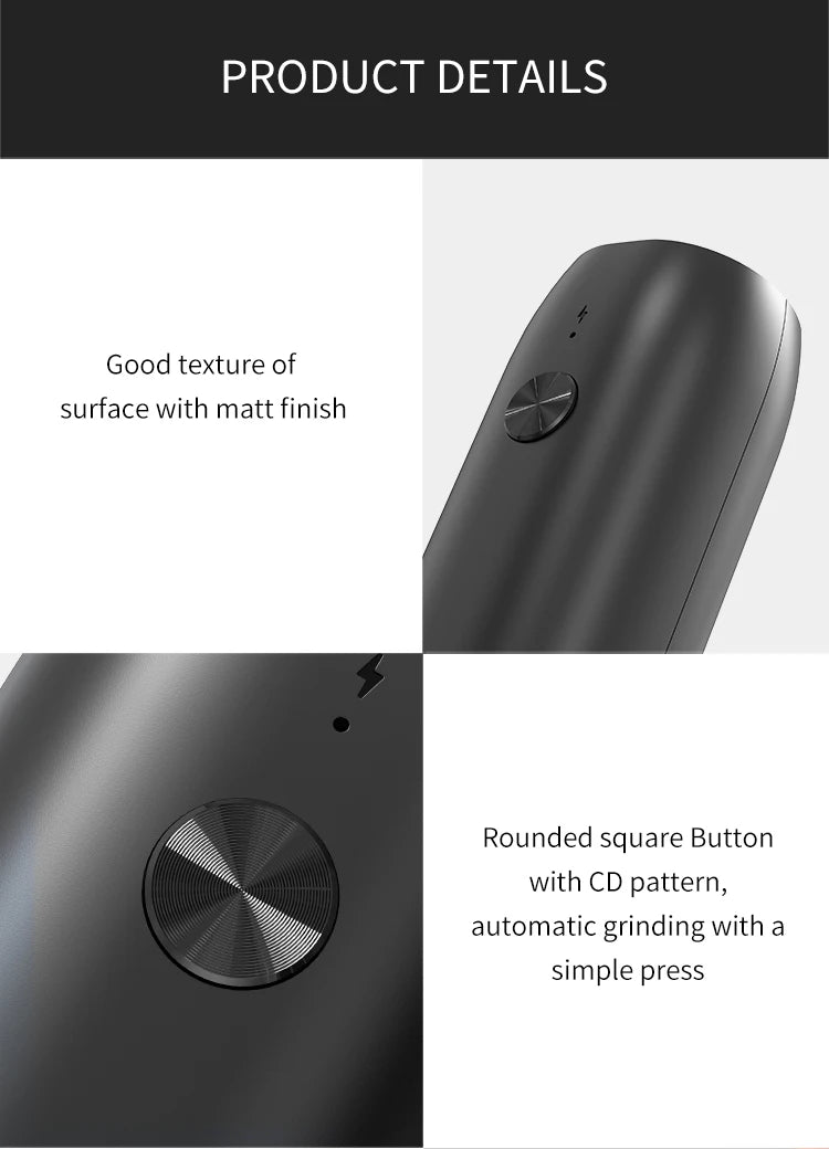 USB Rechargeable Electric Salt And Pepper Grinder With Adjustable Coarseness Refillable Mill Battery Powered Home Kitchen Gadget