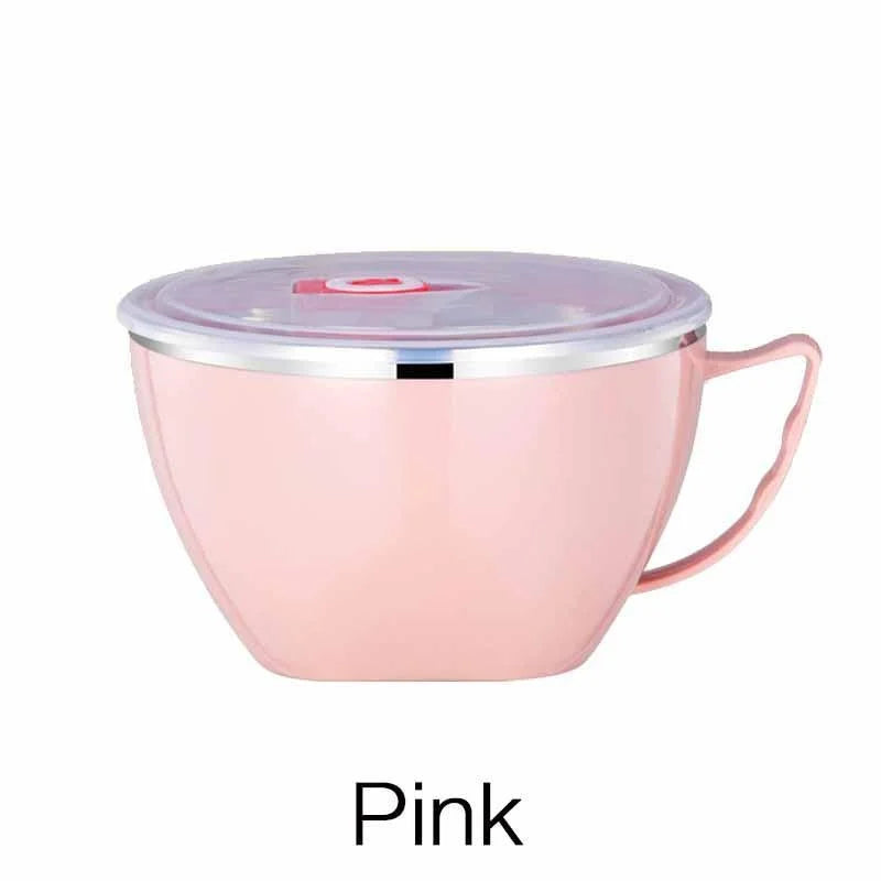 Portable Stainless Steel with Lid Instant Noodle Bowl Double Insulated Anti-scald Lunch Box Kitchen Supplies
