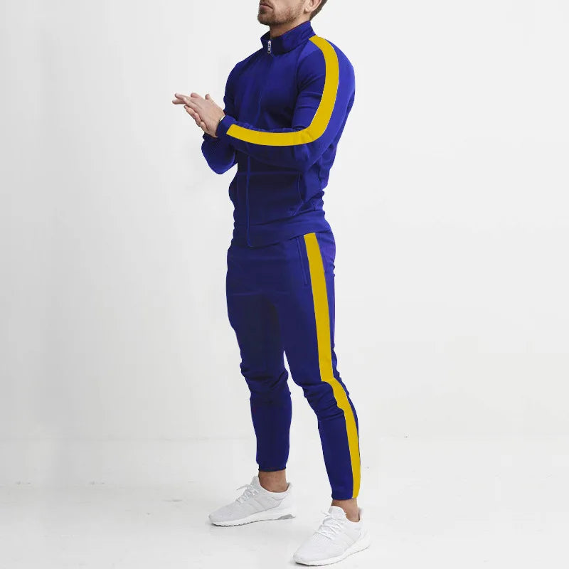 2024 cross-border Europe, America, autumn and winter new casual men's sports suit color matching men's clothing