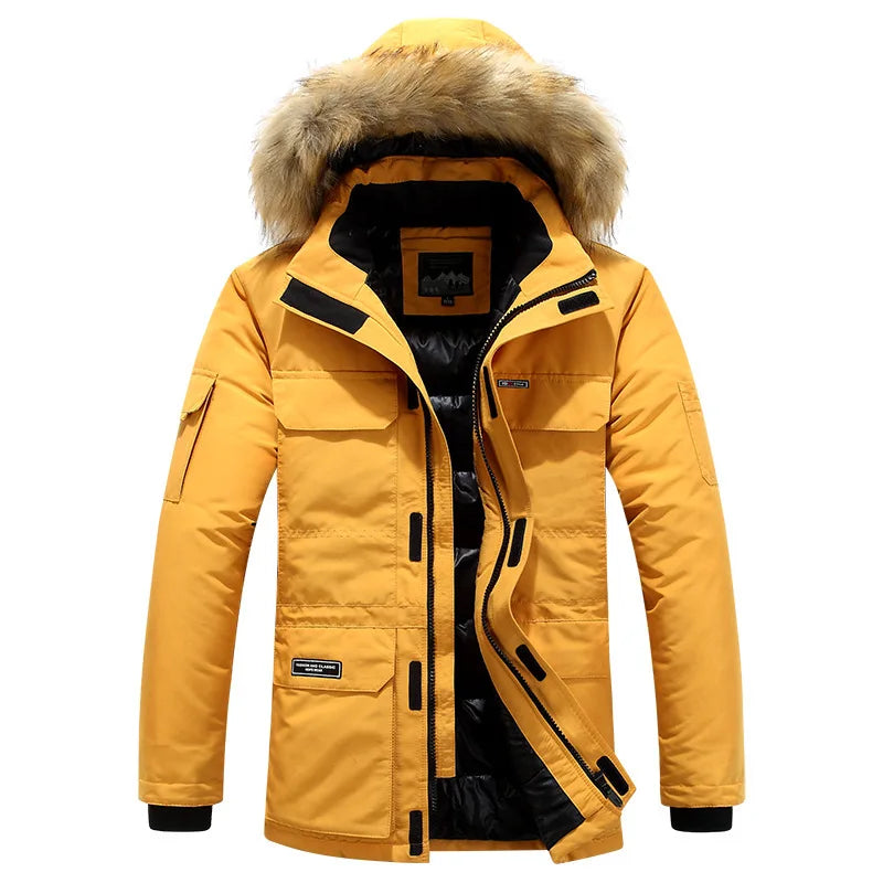 New Men Parkas Coat Windbreaker Big Pockets Wholesale Winter Parkas Men Thicken Coat Fur Hooded Jacket Overcoat Keep Warm Male