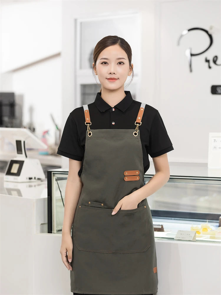 Men's Women's Kitchen Apron Custom Logo Catering Server Work Aprons Nails Hairdressing Mandil Restaurant Cafes Bar Waiter Bibs