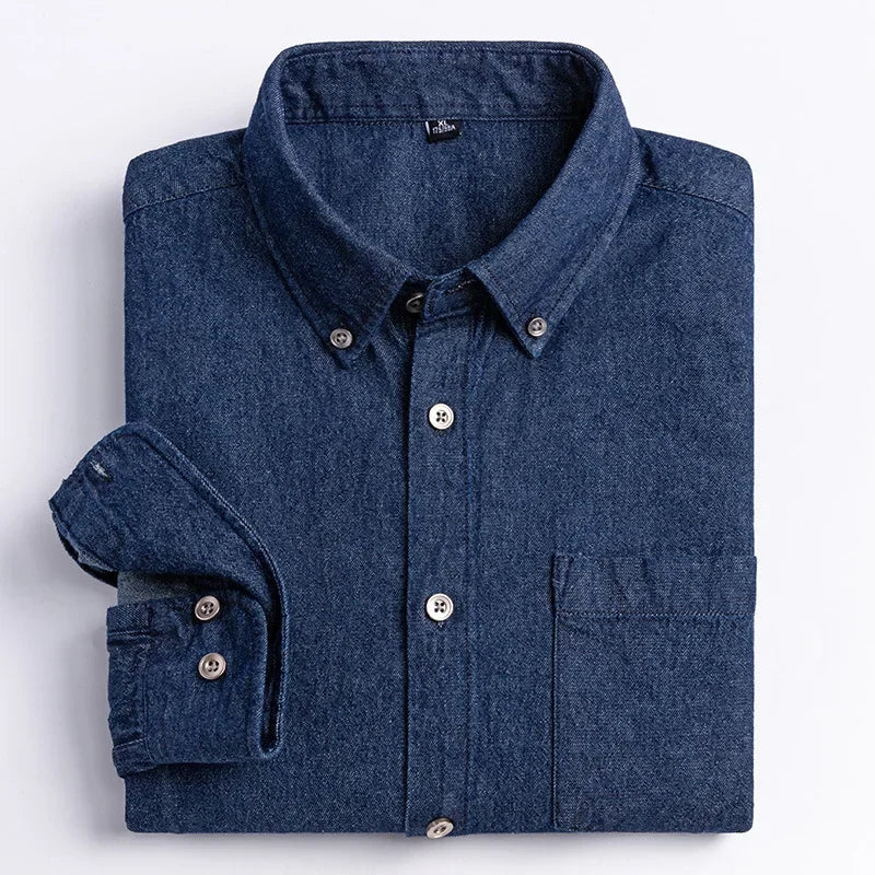 2023 Spring and Autumn Enzyme Washed Men's Long Sleeve Denim Shirt Pure Cotton Casual Fashion Outerwear Versatile Men's Clothing