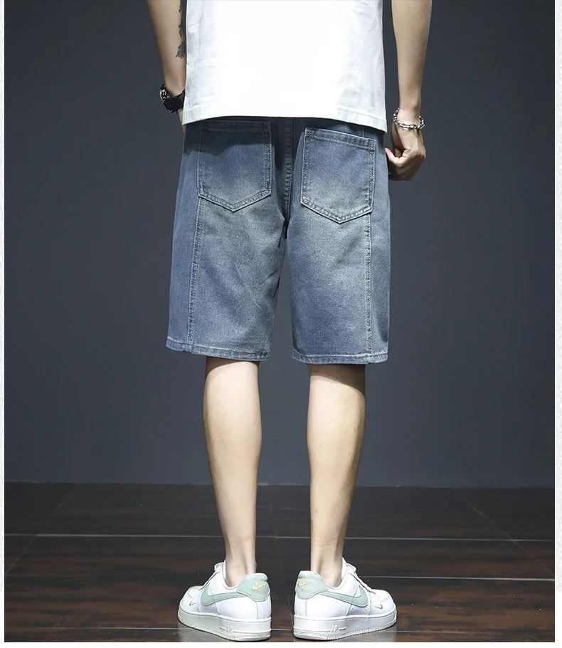 Summer Men's Blue Denim Shorts Y2k Cotton Loose Straight Ripped Fashion Shorts Men Korean Trendy Casual Streetwear Short Jeans