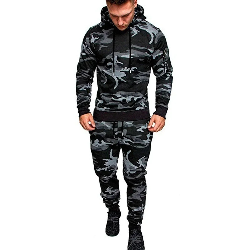 Men's Tracksuit Military Hoodie Sets Camouflage Hooded Leisure Suit Man Sweatshirt Pants Tactical Sweat Sports Suit