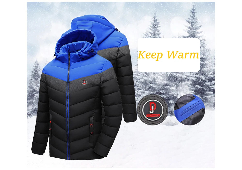 Winter Men's Warm Parkas Fashion Men Cotton Thicken Windbreaker Hooded Jackets Male Waterproof Padded Coats Clothing