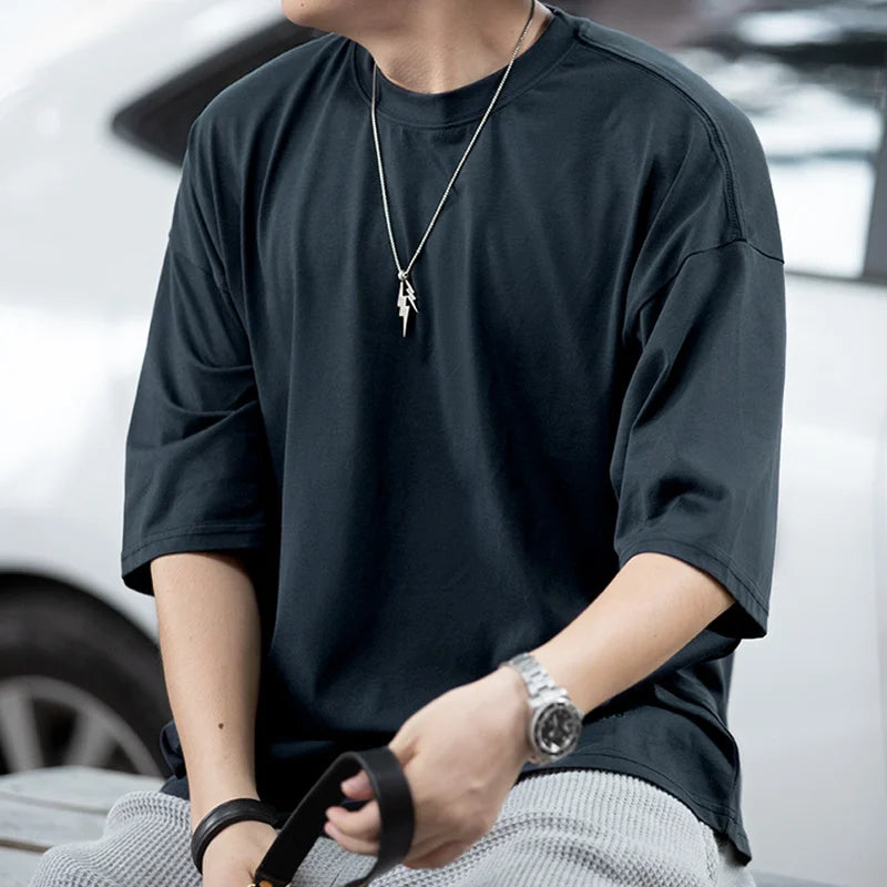 Maden Casual Cool-Touch Short Sleeve T-Shirt Men's Summer Breathable Loose Fit Crew Neck Tee Basic Versatile Solid Color Tops