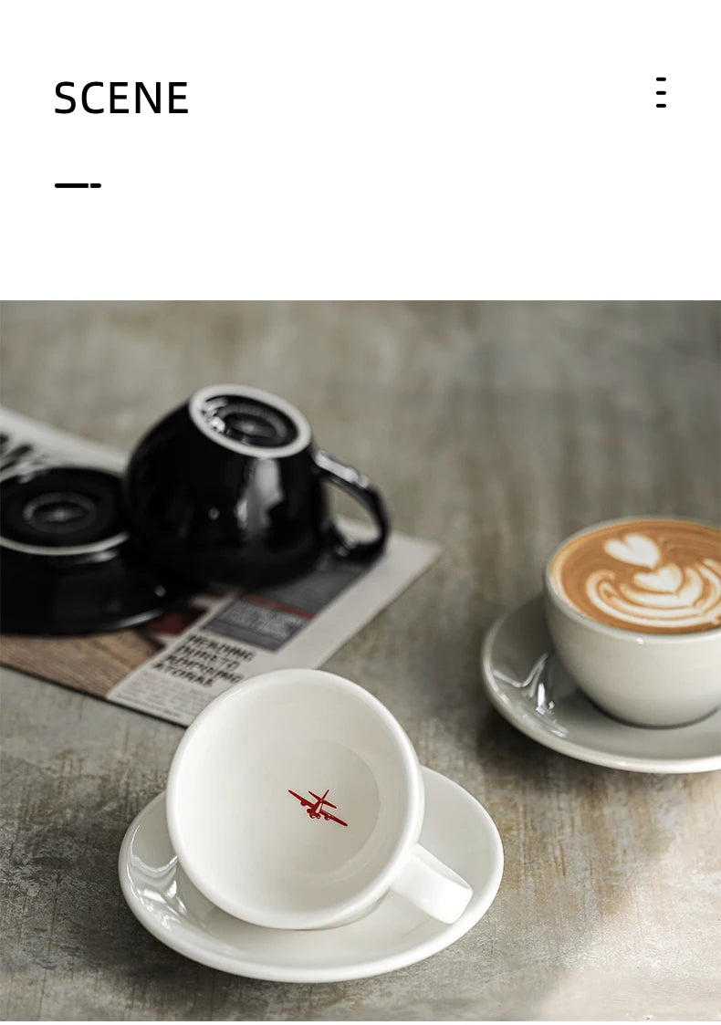 MHW-3BOMBER 280ML Esspresso Cup Saucer & Spoon Ceramic Tea Mugs Set Home Kitchen Accessories Chritmas Gifts for Coffee Lovers