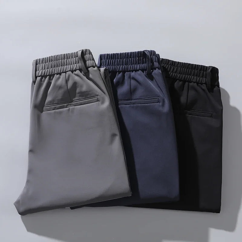 Summer Men's Casual Pants Thin Business Stretch Slim Fit Elastic Waist Jogger Korean Classic Blue Black Gray Brand Trousers Male