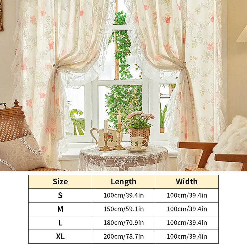 Floral Print Lace Sheer Curtain for Living Room Decoration Window Curtains for Kitchen Modern Tulle Voile Organza Curtains 레이스커튼