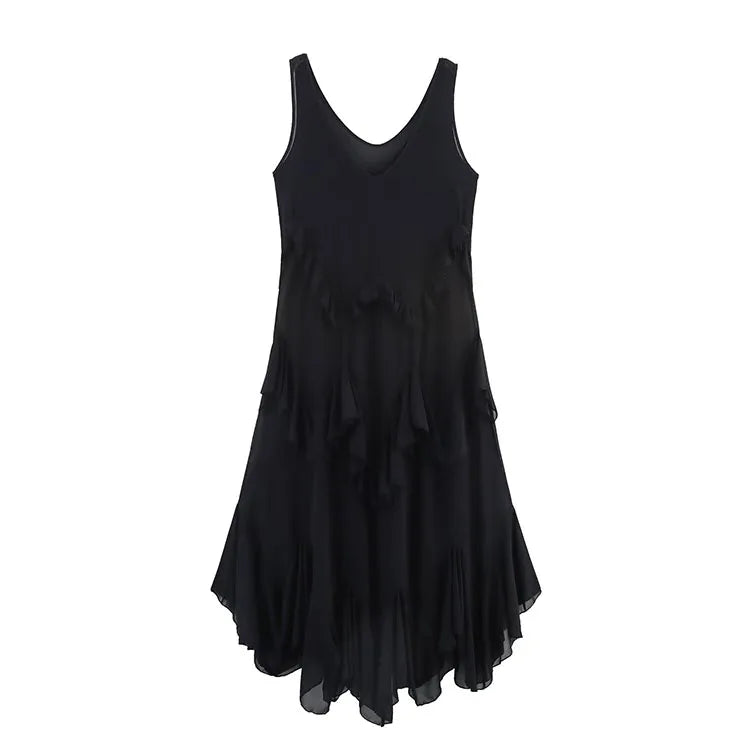 TRAF Tierred Long Dress Women Summer Sexy Backless Sleeveless Female Tulle Lightweight Midi Dresses Female Chic Dresses