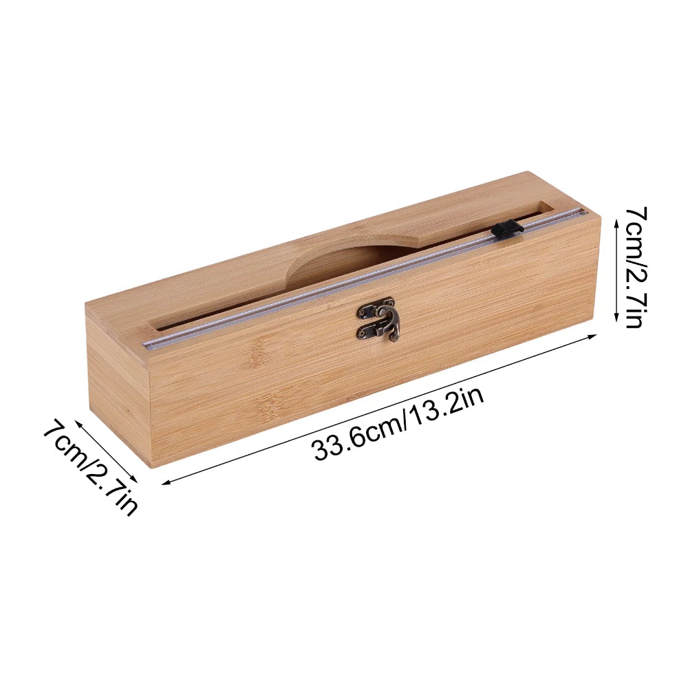 New 3 In 1 Bamboo Wrap Dispenser Storage For Aluminum Foil With Cutter Cling Film Holder Kitchen Accessories Organizer
