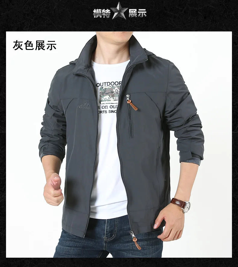 Men's Windbreaker Casual Men's Hooded Jacket Outdoor mountain Waterproof MA-1 Pilot Coat Men's Mountaineering Hunting Suit