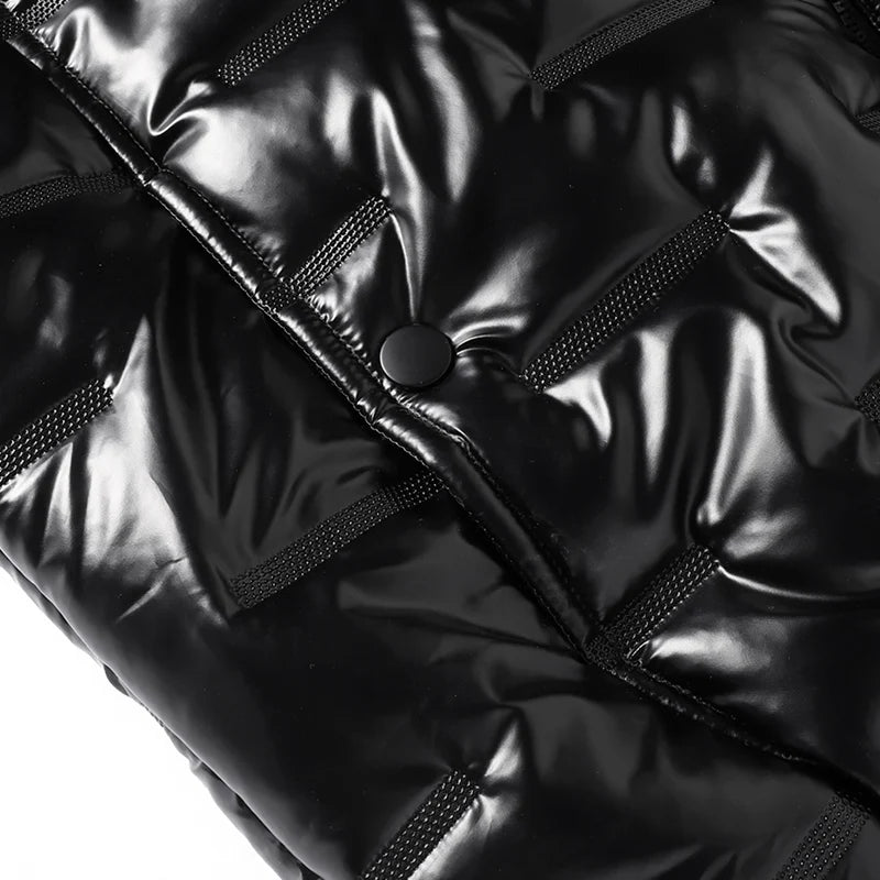 Autumn and winter men's cotton coat hooded jacket with shiny surface, personalized warm jacket, outdoor sports warm cotton coat,