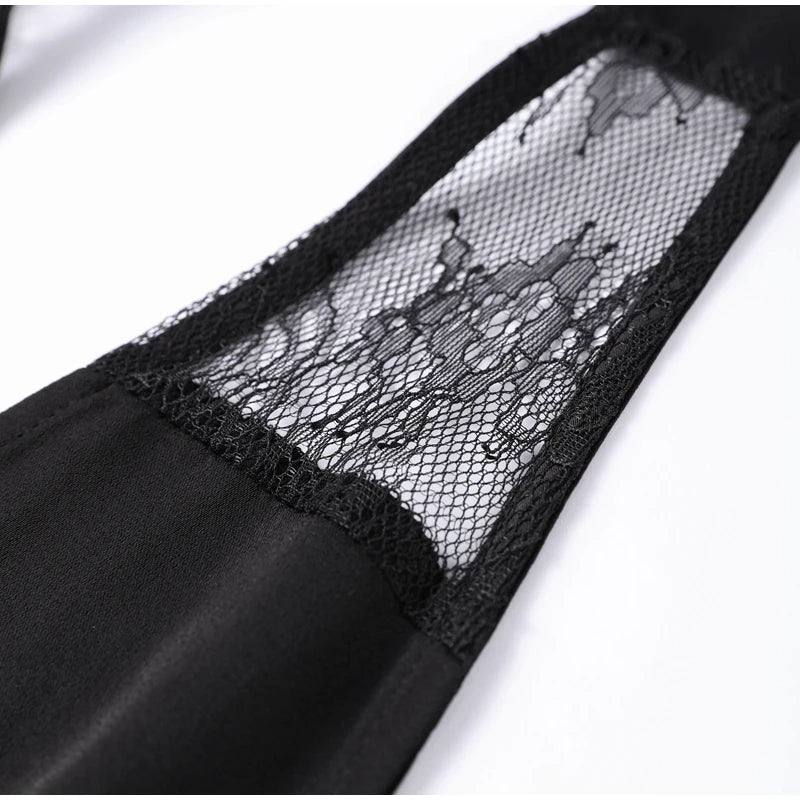 New Sexy Lace V-neck Sling Long Dress Women Retro Black Perspective Sleeveless Patchwork Maxi Dresses Female Chic Street Party