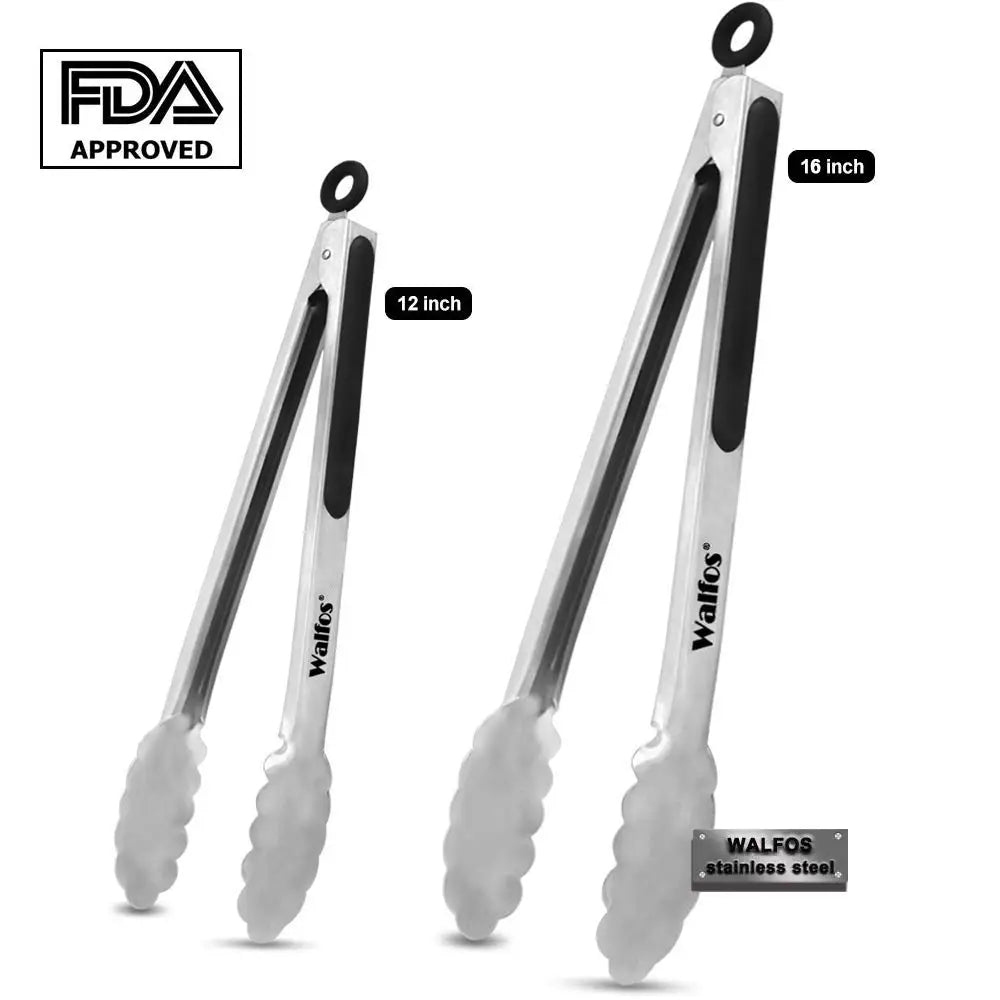 WALFOS BBQ Grilling Tong Salad Serving Food Tong Stainless Steel Metal Kitchen Tongs Barbecue Cooking Locking Tong Food BBQ Clip