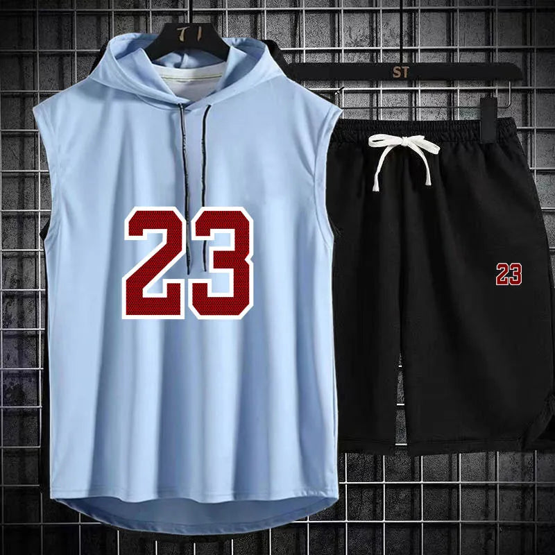 New Summer Men's Two Piece Set CasualT-Shirt and Shorts Set Mens Sports Suit Fashion Short Sleeve Tracksuit Hooded T-shirt