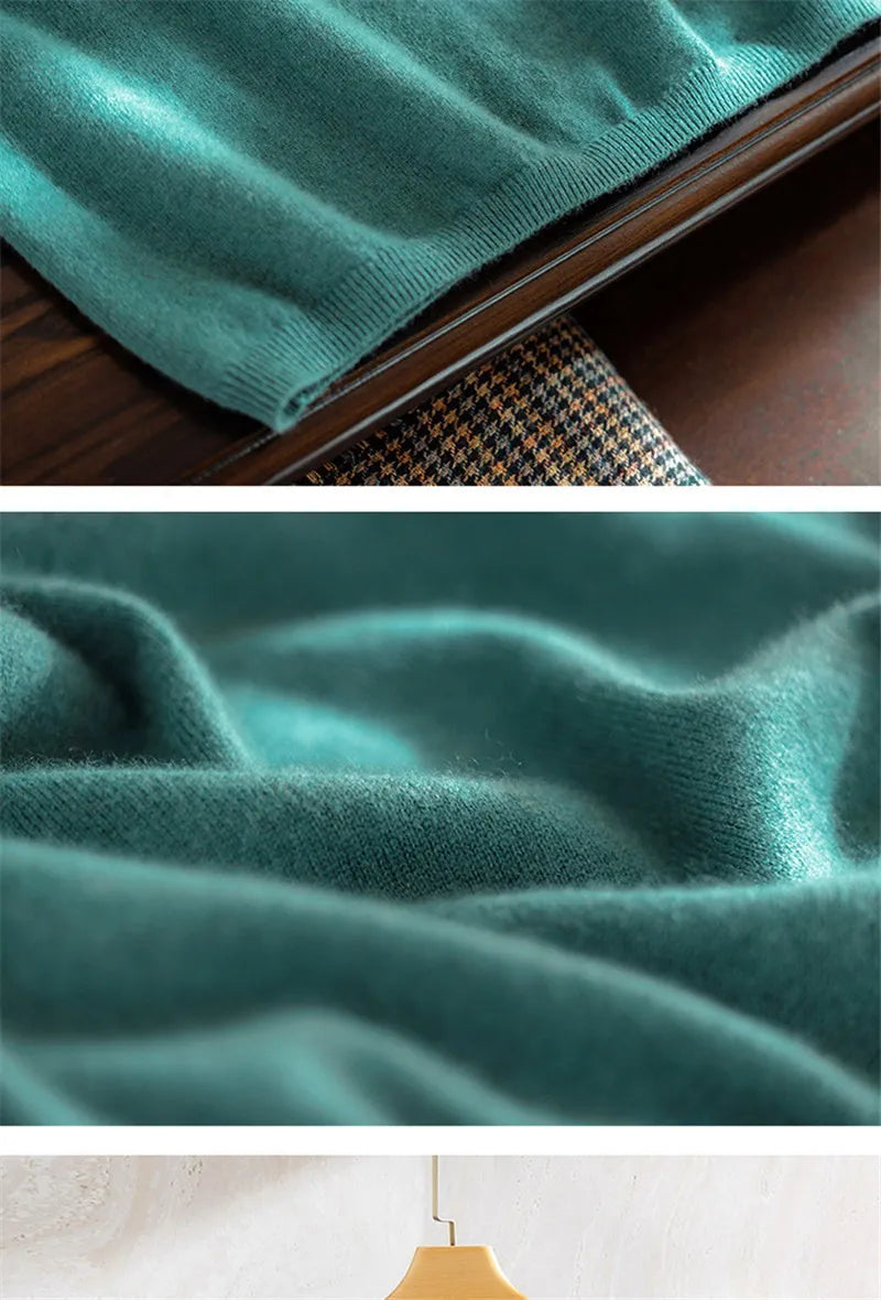 Superfine Merino Cashmere Knitted O-neck T-shirt for Men's Clothing Short Sleeve Tee Solid Color Trend Leisure Tee Tops ﻿