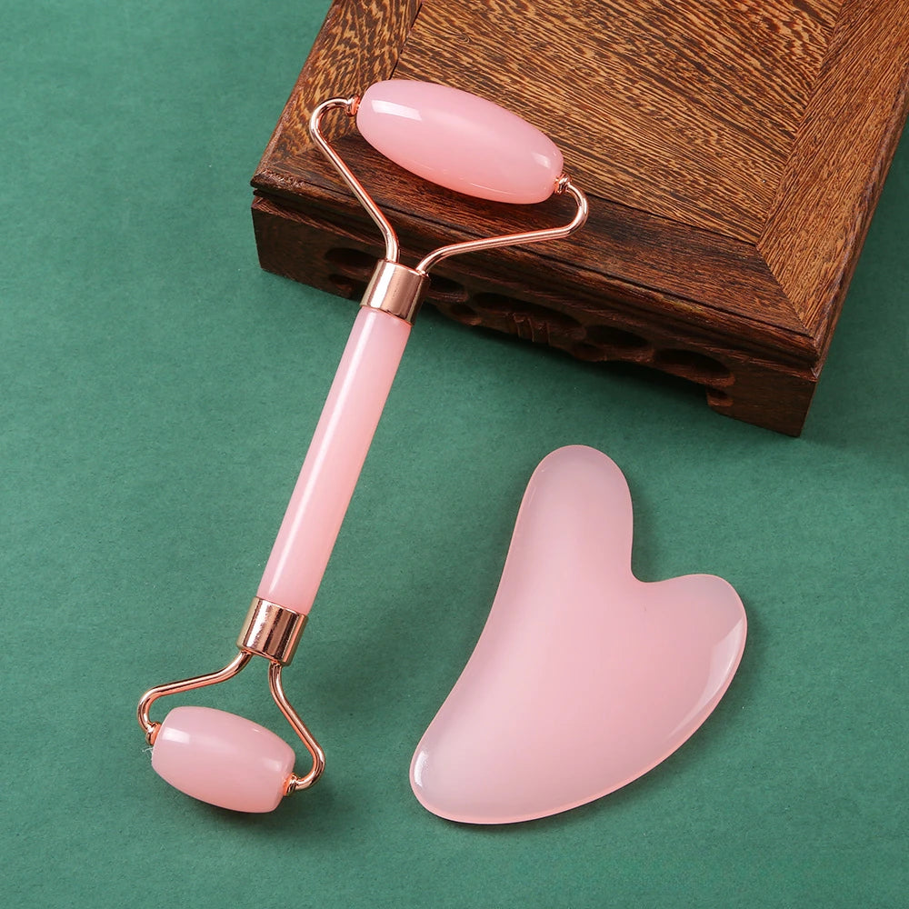 Gua Sha Massage Board for Face Rose Pink Guasha Set Plate Jade Face Massager Scrapers Tools for Face Neck Back Body
