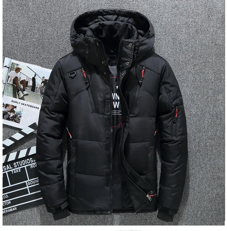 New Male Warm Hooded Windproof Winter Down Jacket Outerwear Men's Down Jacket Snow High Quality White Duck Thick Parkas