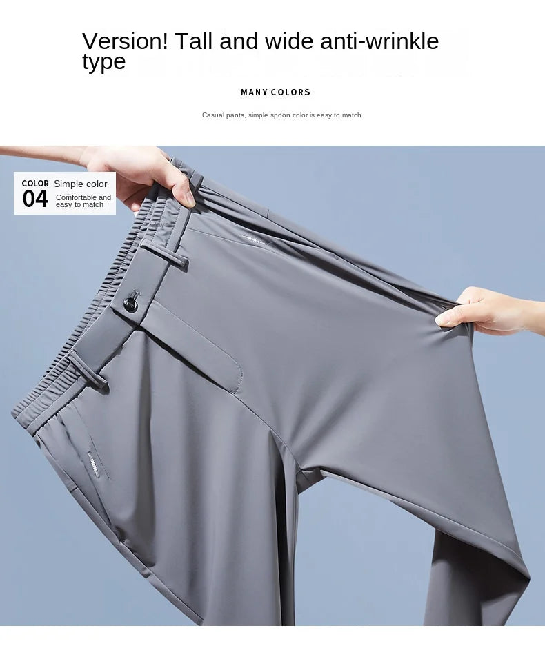 Summer Men's Casual Pants Thin Business Stretch Slim Fit Elastic Waist Jogger Korean Classic Blue Black Gray Brand Trousers Male